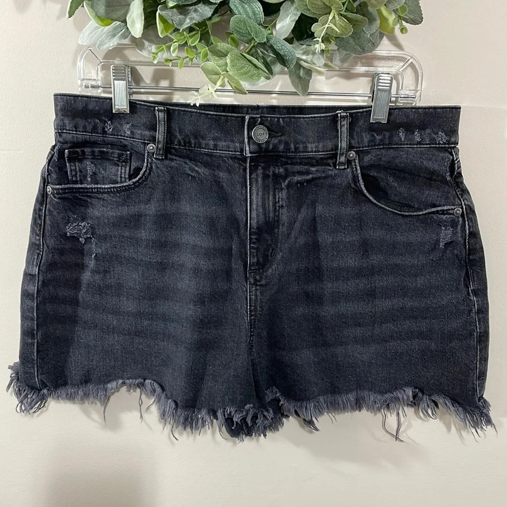 LOFT made and loved High Rise Frayed Cut Off Black Wash Denim Jean Shorts 30/10